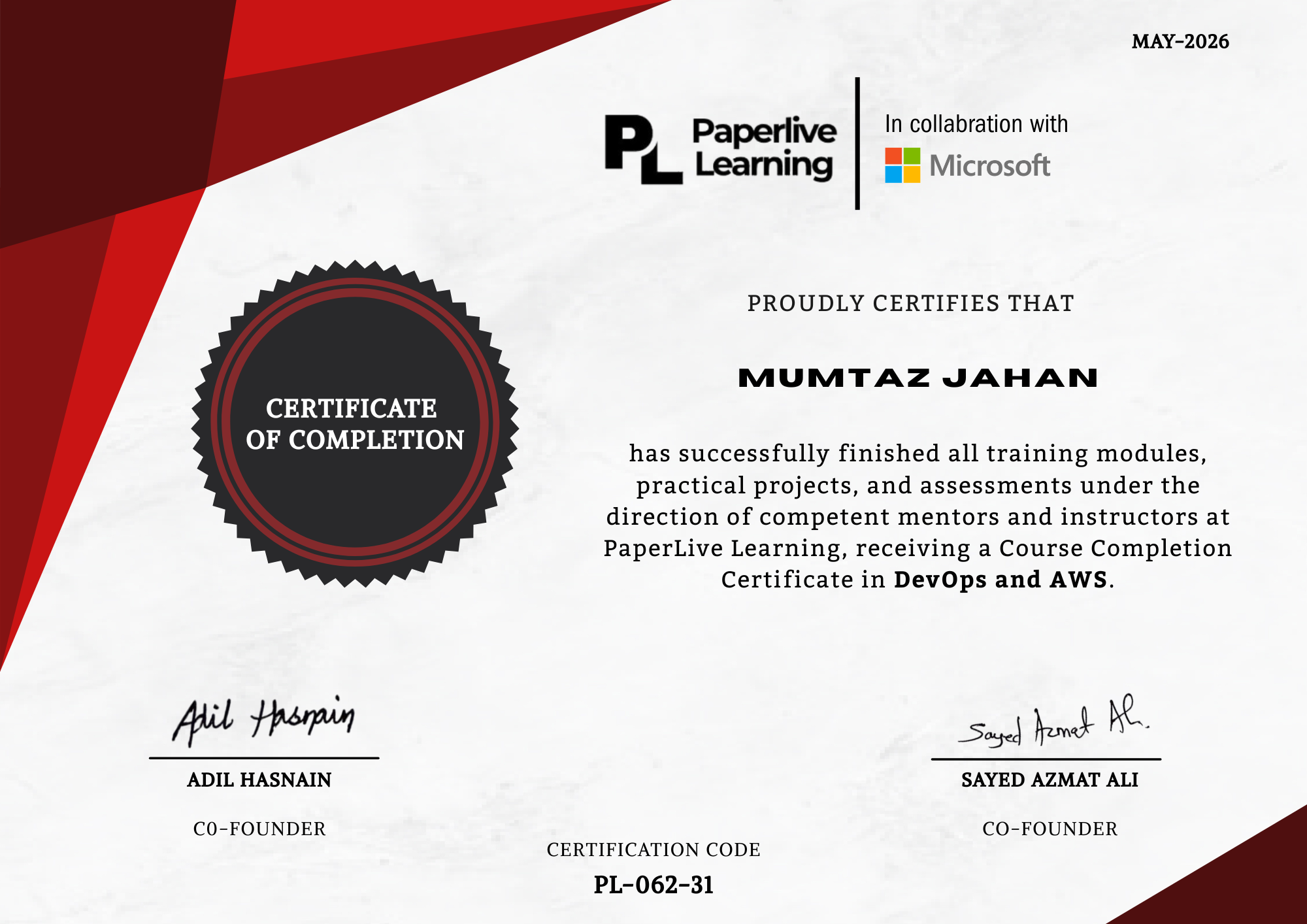 Paperlive Learning DevOps and AWS certificate
